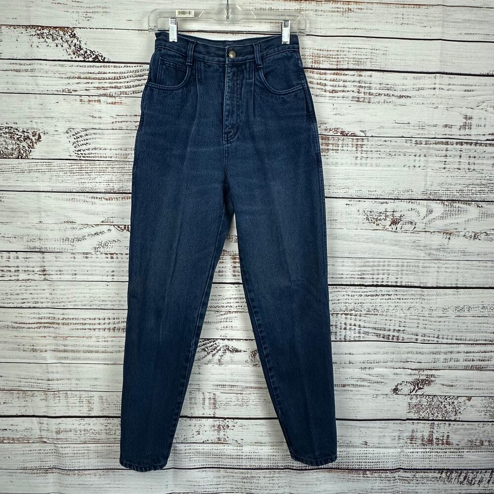Womens Vintage 80's RIO Dark Blue High Rise Pleated Waist Taper Leg Jeans Size 7